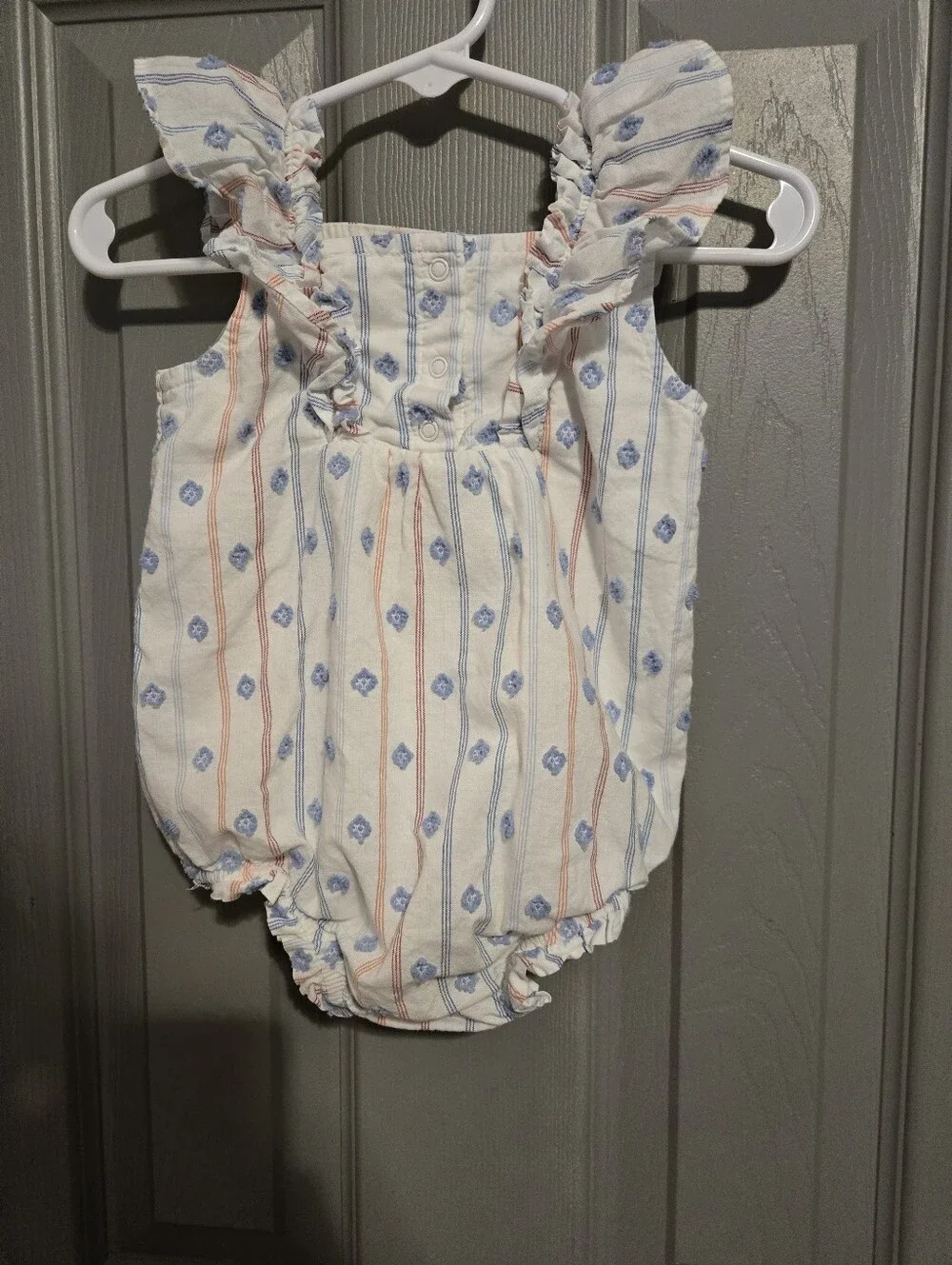 Cat & Jack White Striped Sleeveless Diaper Cover with Blue Floral Print